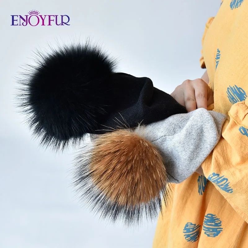 Wool Knit Beanie with Real Fur Pom Pom