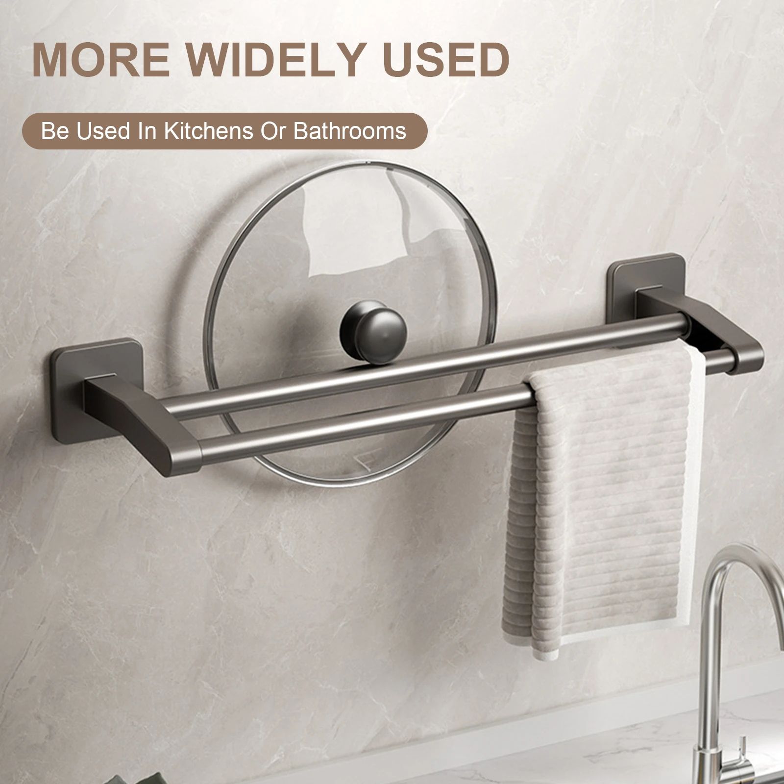 Wall Mount Double Towel Rack – No Drill ABS 2-Tier Bathroom Towel Bar