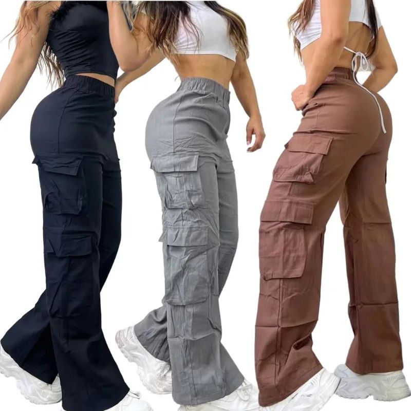 UrbanEase Womens Cargo Pants – High Waisted Baggy Wide Leg Y2K Trousers