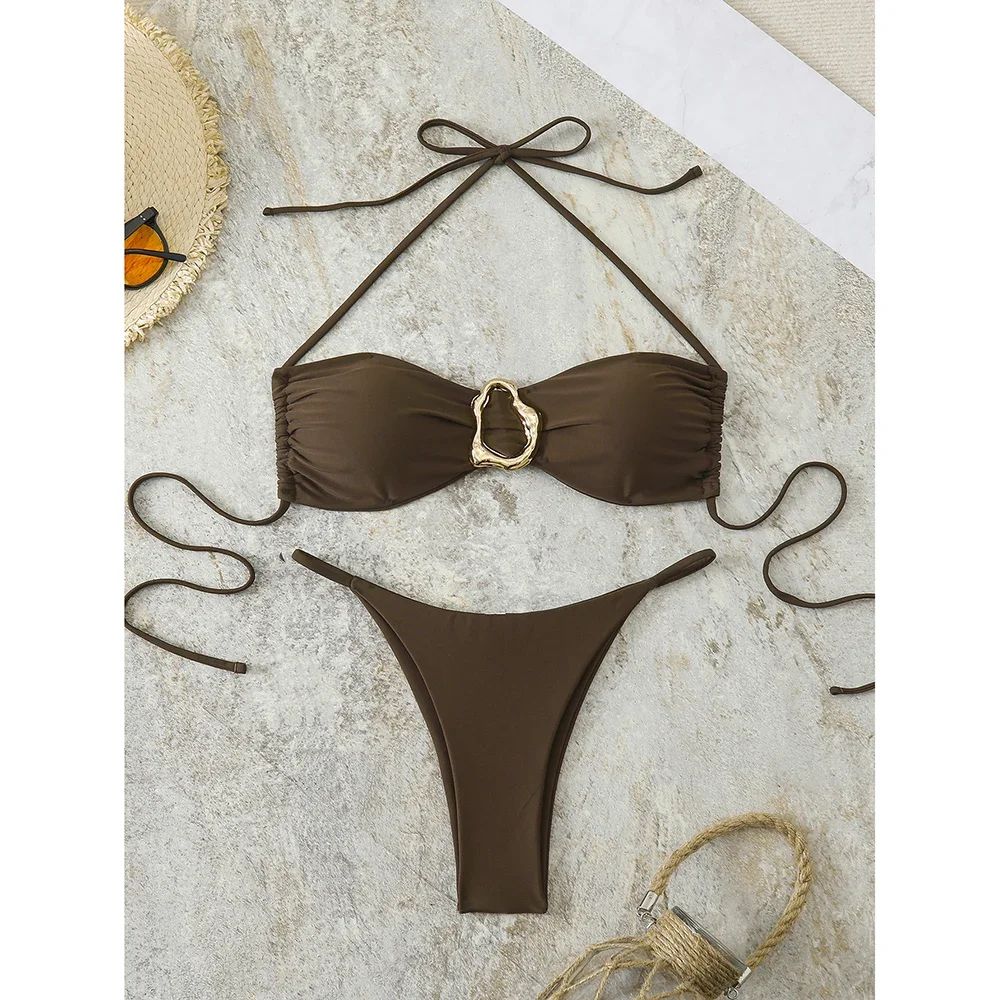 Sexy Bandeau Push-Up Thong Bikini Set Womens Two-Piece Swimwear