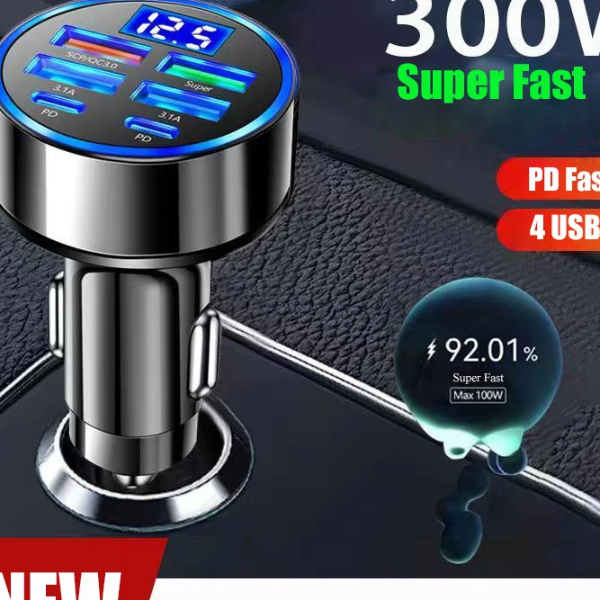 Dual PD Car Phone Charger Adapter, Super Fast Charge, Voltage Display for iPhone, Samsung, OPPO