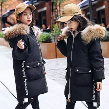 FrostBelle Girls Winter Parka Coat Faux Fur Hooded Girls Winter Jacket Long Warm Teen Girls Fur Collar Coat