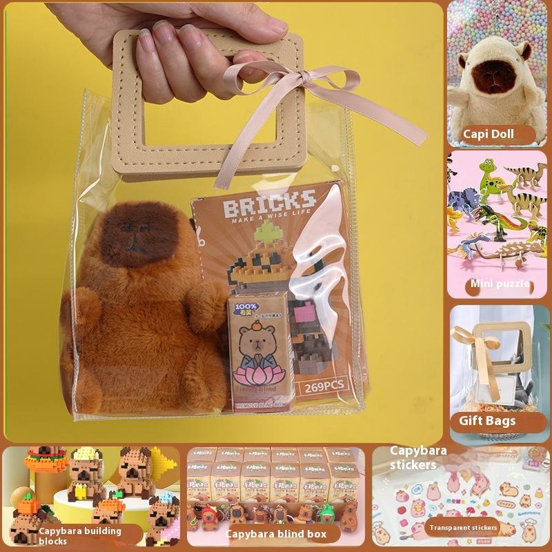 Capybara Stationery Set Kawaii Pen Stickers Notebook Handbag Set Plush Pendants Birthday Gifts
