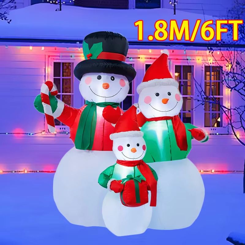 72in Snowman Family Christmas Inflatable with LED Lights Outdoor Holiday Yard Decoration