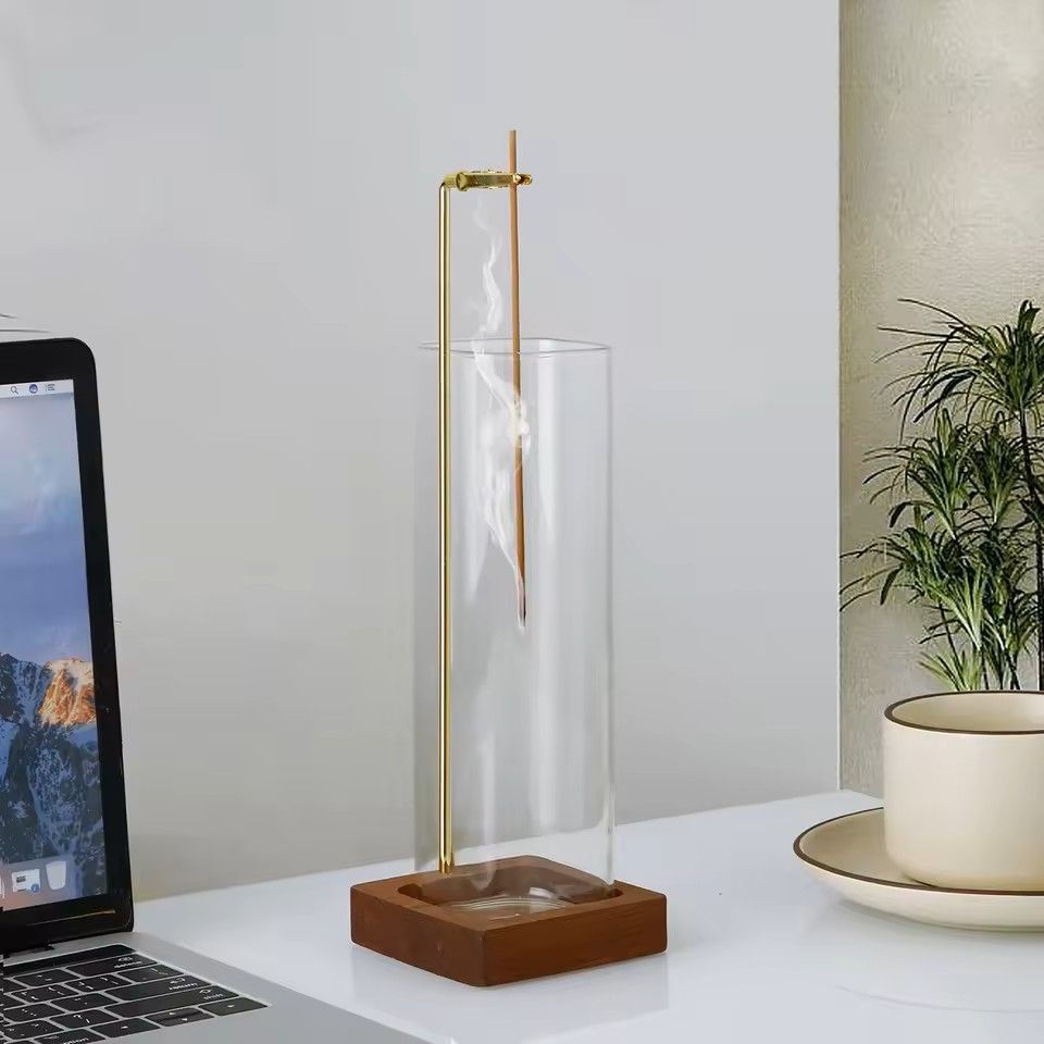 Wooden Incense Holder with Glass Ash Catcher