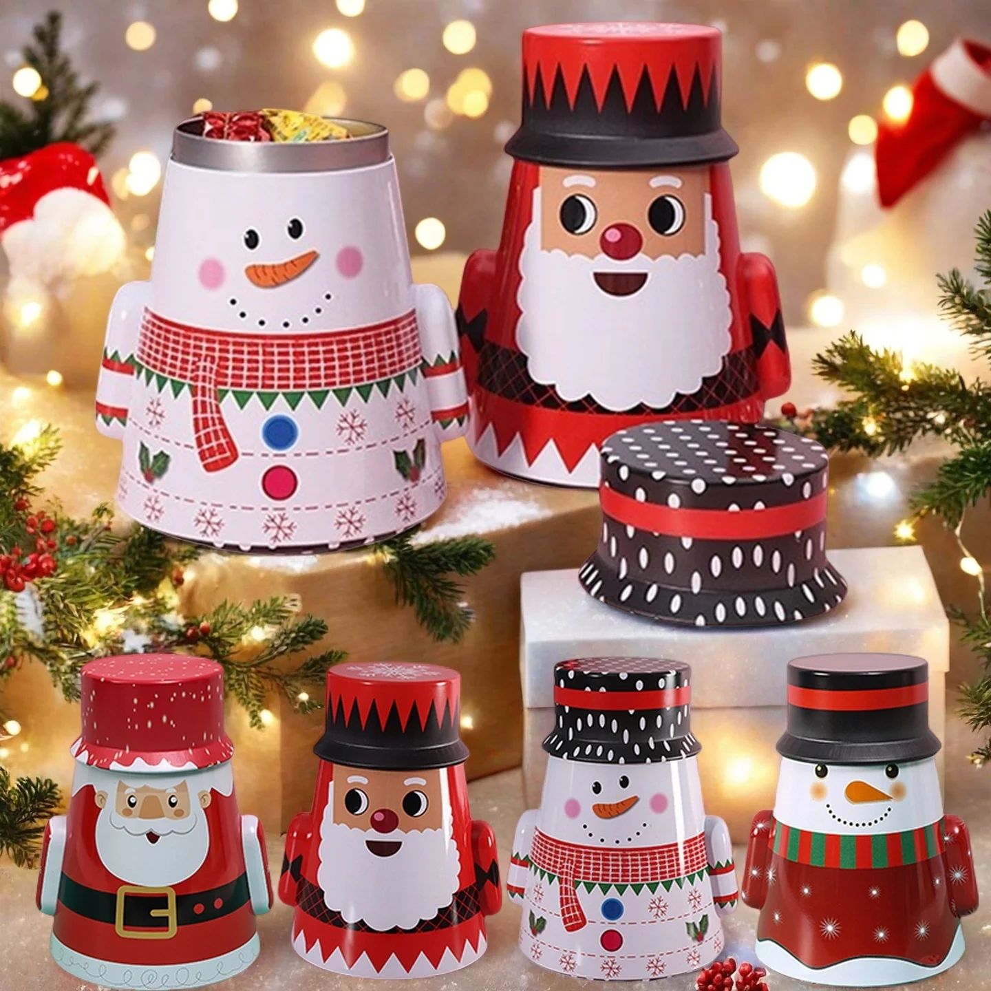 Christmas Cookie Tins with Lids Holiday Gift Storage Containers Set