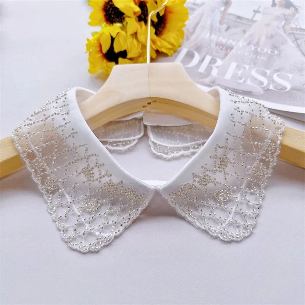 LaceAura Double Layer Detachable Lace Collar Shawl Embroidered Beaded Neck Accessory