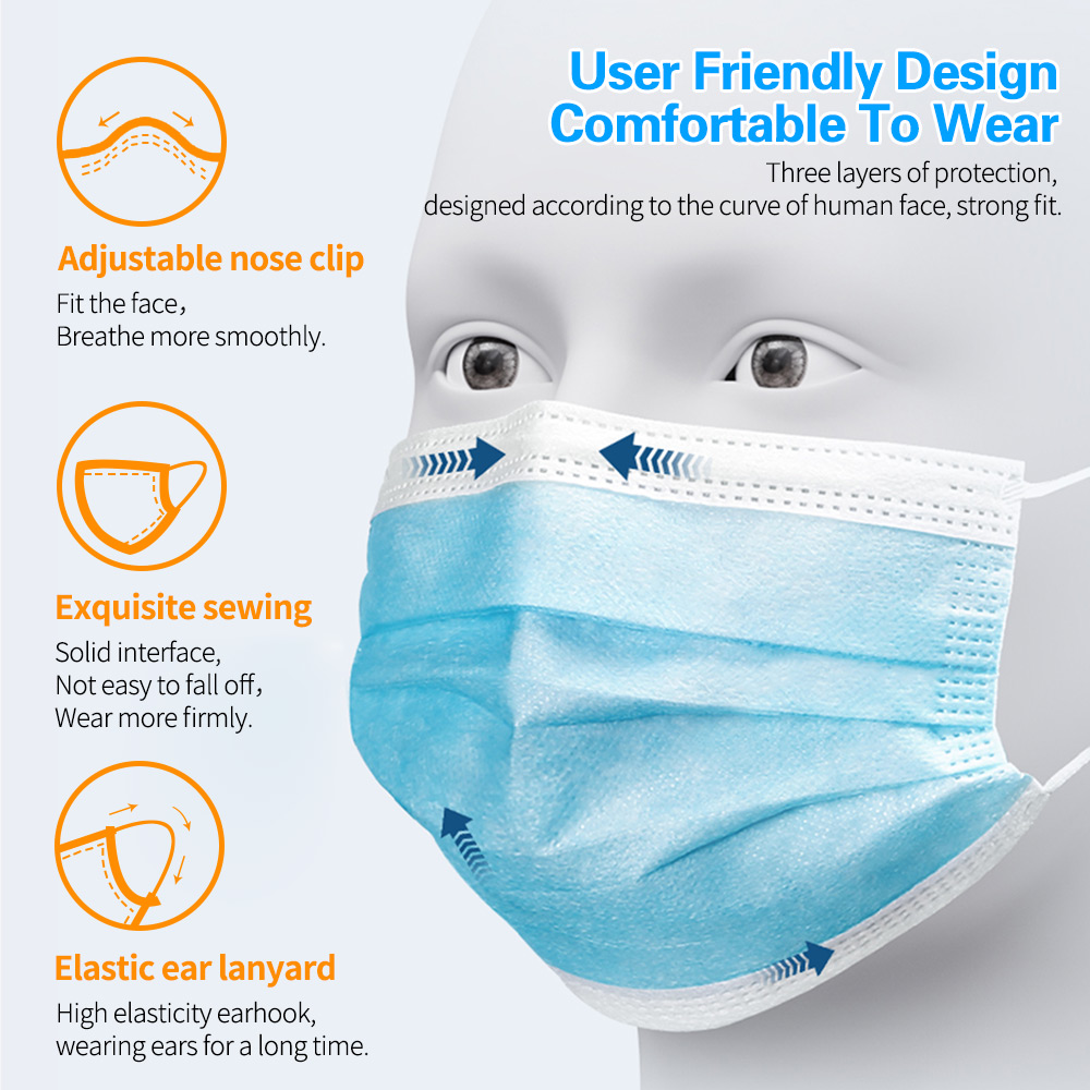Disposable Black Face Masks Anti-Dust Protective Mouth Mask, Melt-Blown Cloth, Earloops