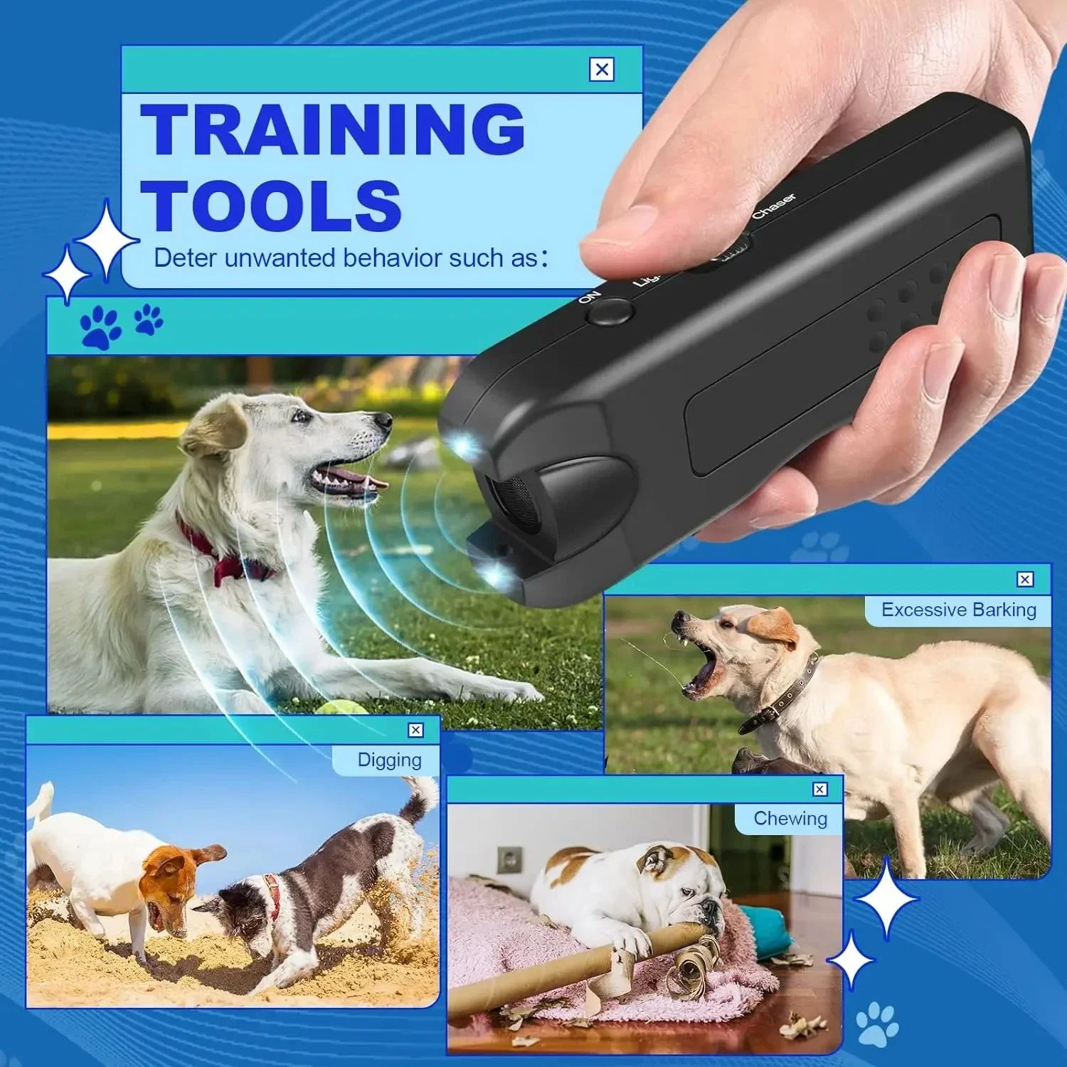 Portable Ultrasonic Dog Repeller with LED Light - Anti Barking Device & Handheld Dog Repellent for Training and Outdoor