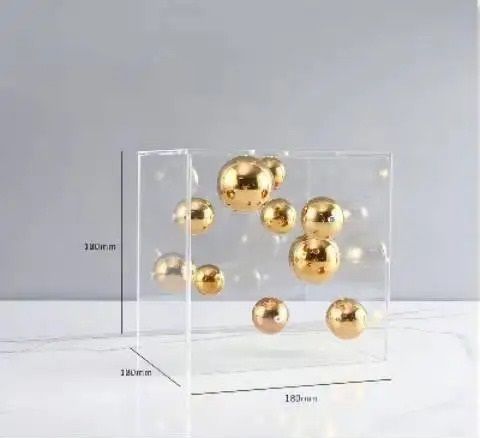 Modern Geometric Clear Acrylic Cube & Sphere Display Sculpture