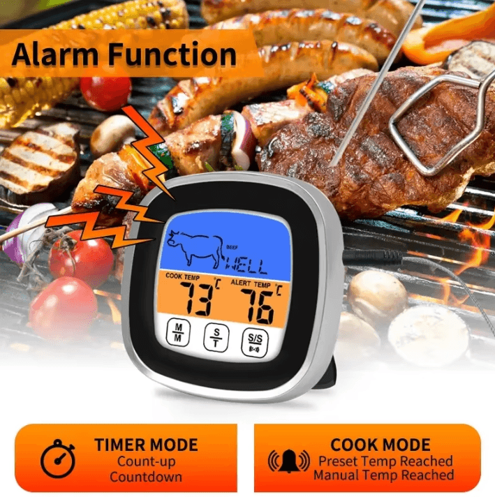 CookMaster Pro Digital Meat Thermometer with Touchscreen LCD & Timer Mode