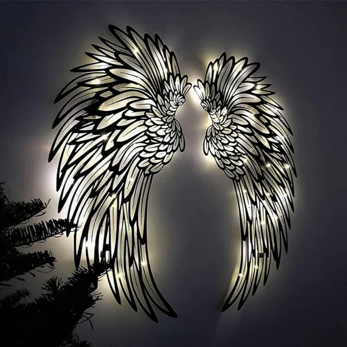 Black Angel Wings Wall Art with LED Lights, Luminous Angel Feather Wings