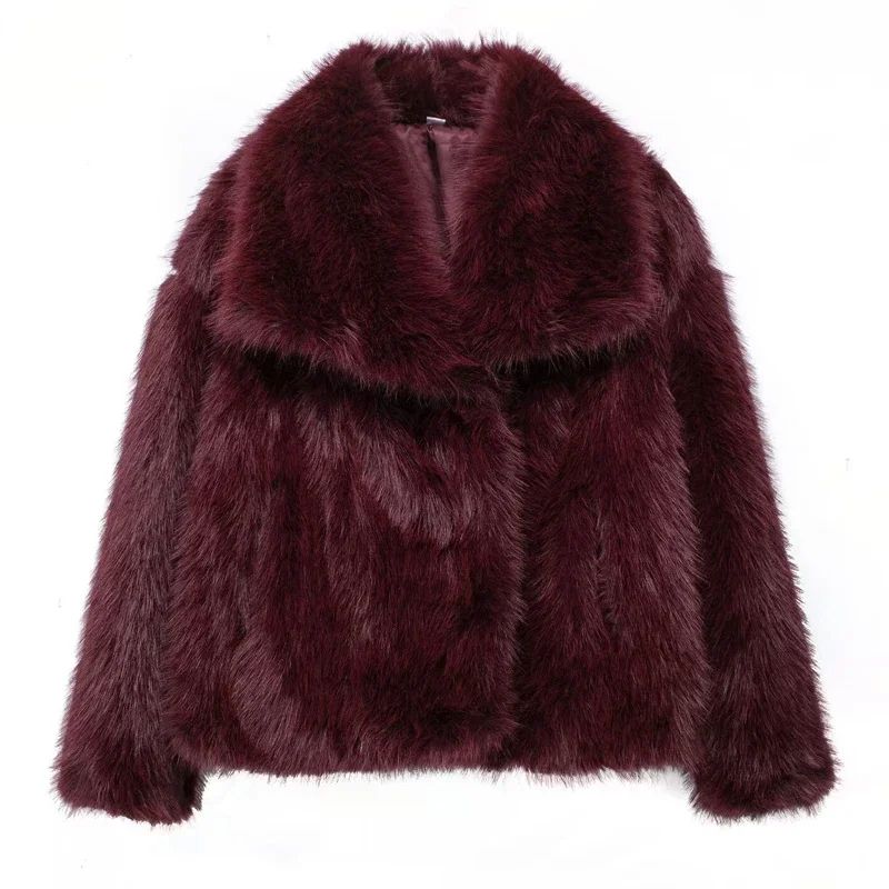 LuxeFluff Womens Faux Fur Coat – Plush Fluffy Winter Jacket with Turn-Down Collar