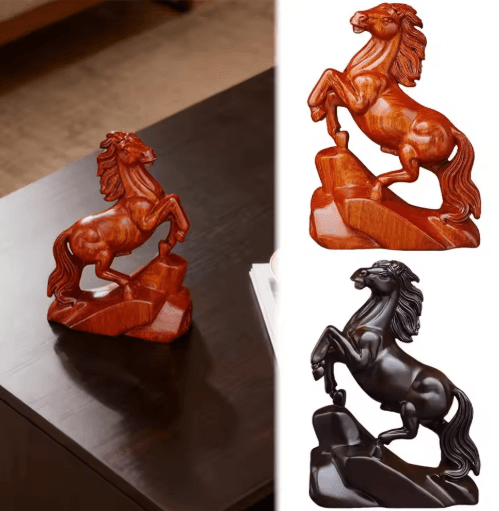 Rosewood Feng Shui Horse Statue Lucky Zodiac Horse Decor for Wealth & Success