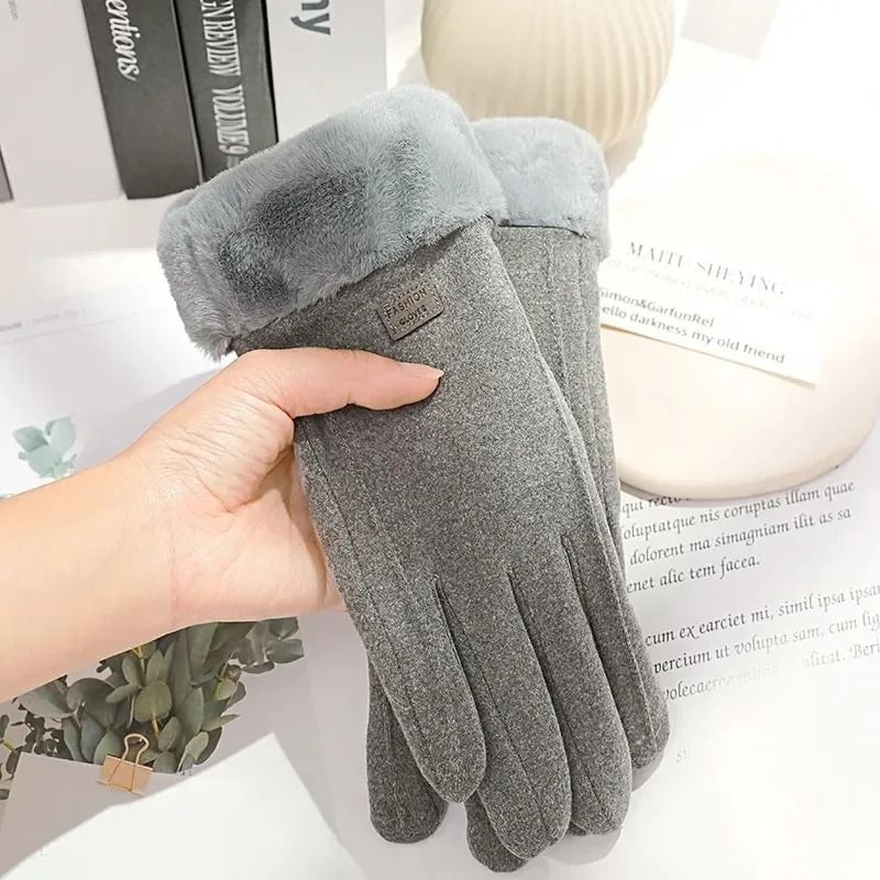 Warm Womens Touchscreen Gloves Plush Lined Suede Winter Driving Gloves