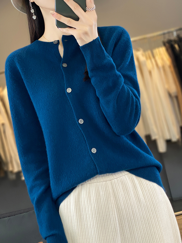 Casual Wool Sweater Women O-Neck Cardigan Buttoned Knitwear Soft Winter Tops