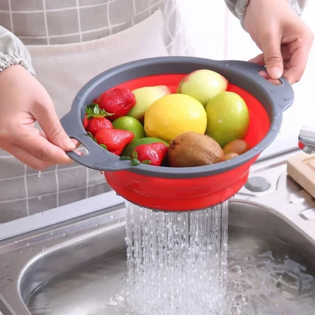 Round Folding Drain Basket, Fruit Vegetable Washing Basket, Foldable Strainer, Colander, Collapsible Drainer, Kitchen