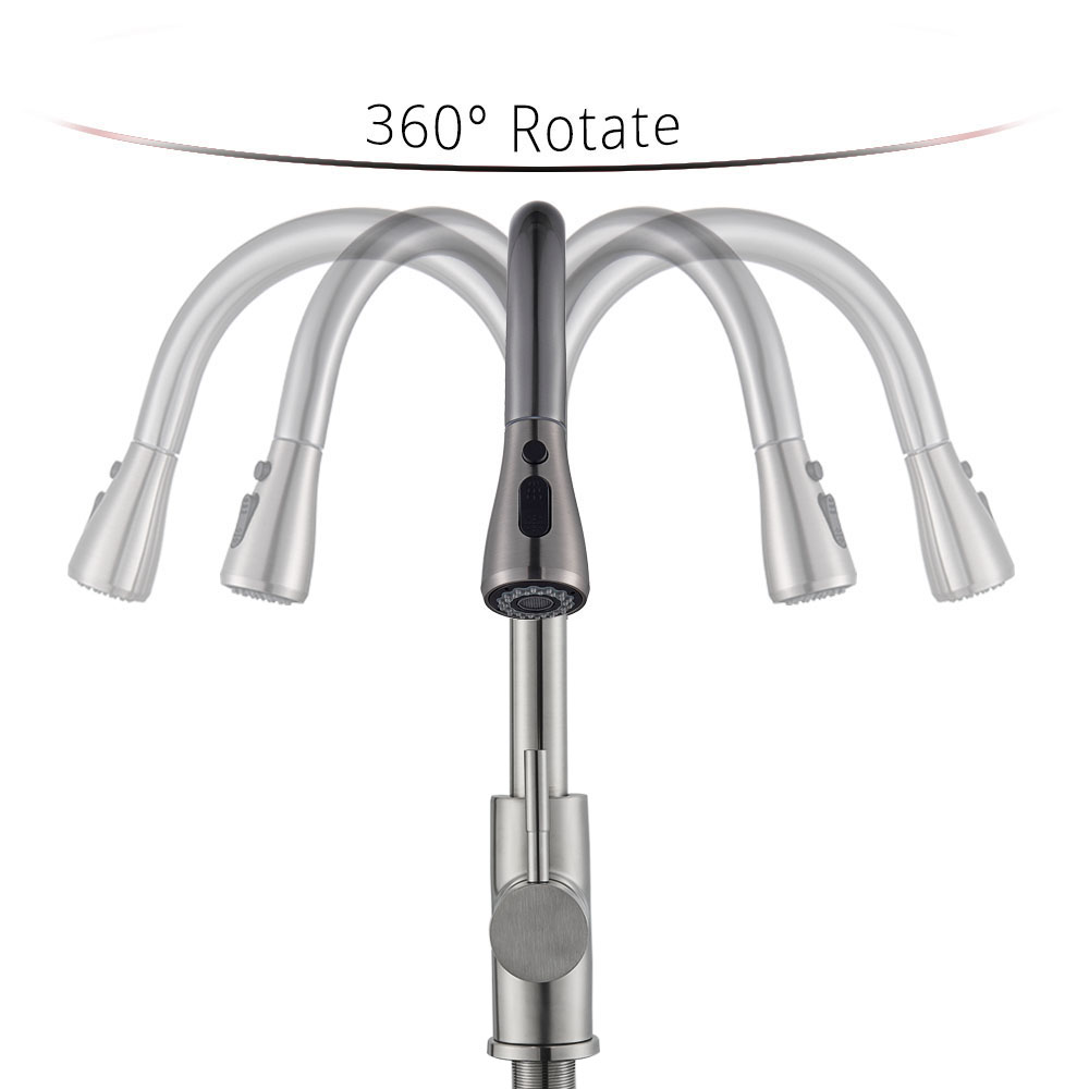 Kitchen Sink Mixer Tap Stream, Flexible Pull Out Nozzle, Black Hot Cold Water Taps, Sprayer Head Deck