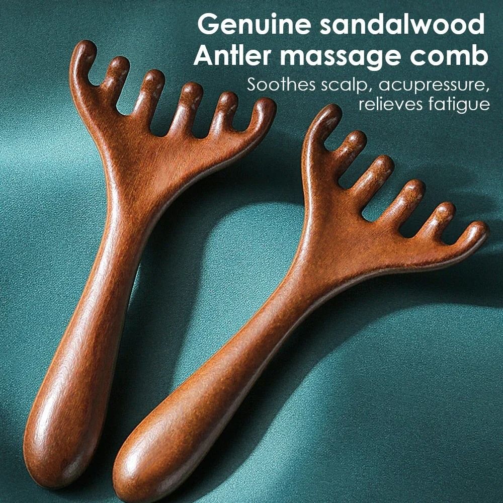 Natural Sandalwood Five Claw Scalp Massager Comb for Head and Body Relaxation