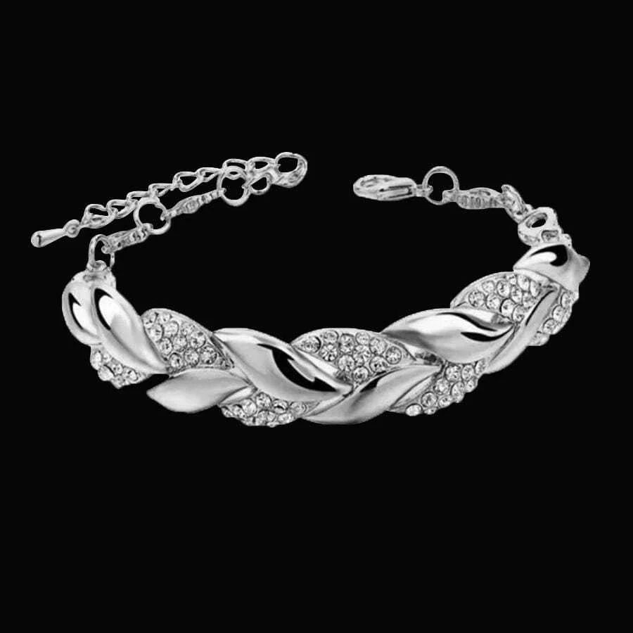 Gold Leaf Crystal Pendant Bracelet with Adjustable Chain