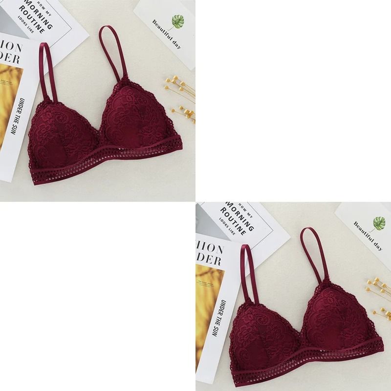 Womens Lace Bralette Bra Wirefree Deep V Lace Bra Soft Padded Triangle Cup Bralette
