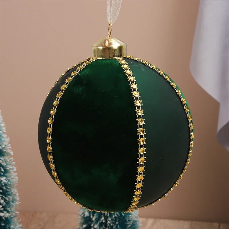 Flocked Glass Christmas Ball Ornaments with Rhinestones