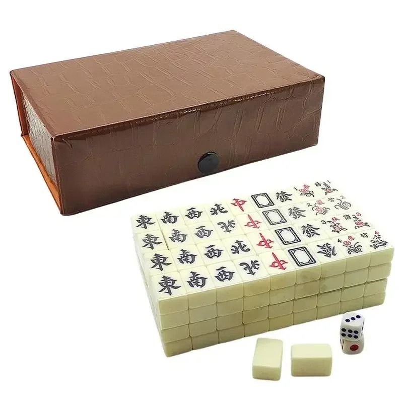 Portable Mini Mahjong Set with Carrying Case Traditional Table Game for Home and Party