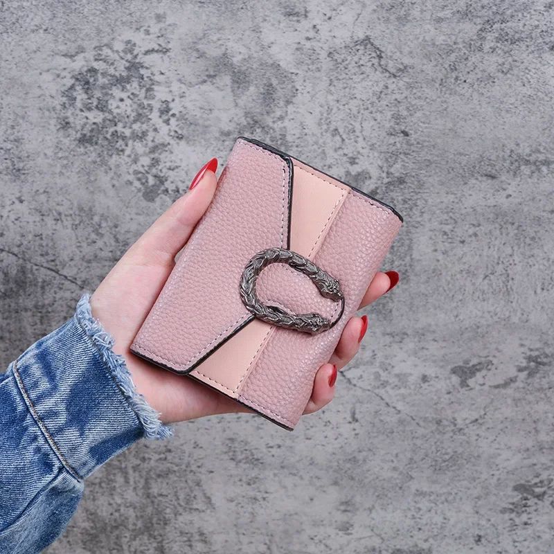 Mini Womens Wallet in Lychee Texture PU Leather - Small Bifold Wallet with Coin Pocket & Card Slots