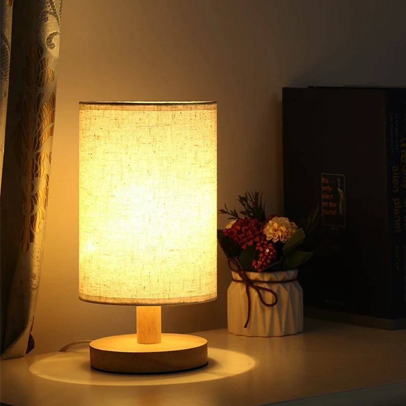 Style Lamp LED Table Lamp, Simple Dimmable Night Light, USB Plug Fabric Lampshade for Bedroom, Living Room