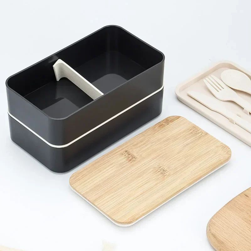 Japanese Style Double Layer Bento Lunch Box with Utensils