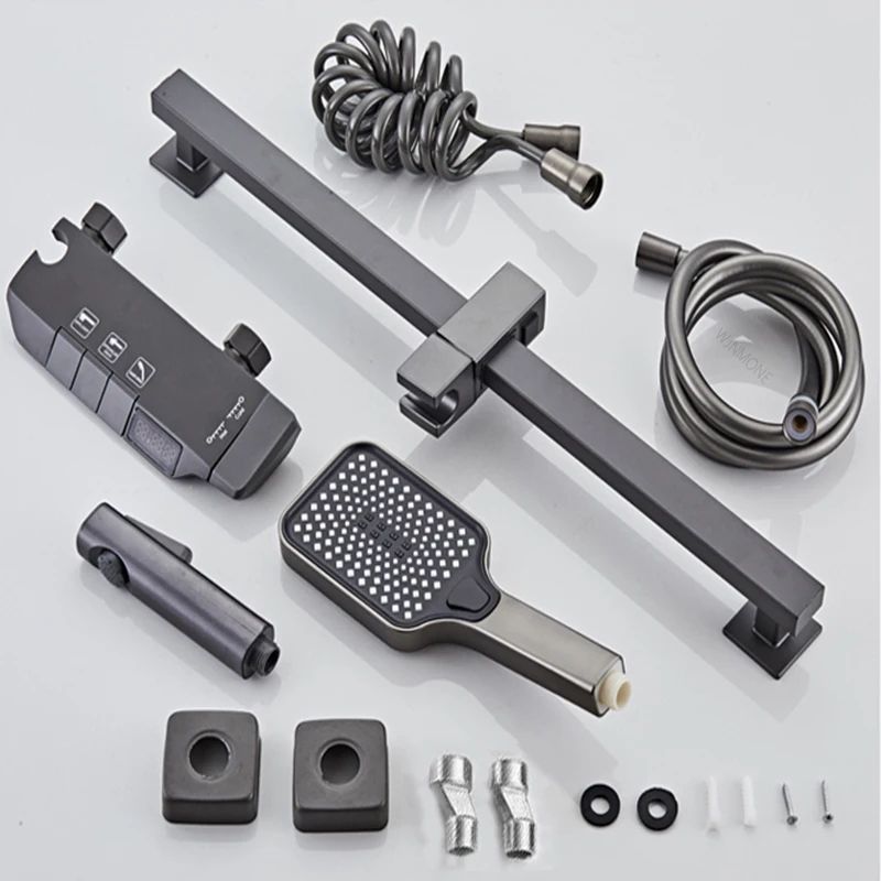 Modern Grey Piano-Key Digital Display Shower System – 2-Way Wall Mounted Shower Set with Tub Spout