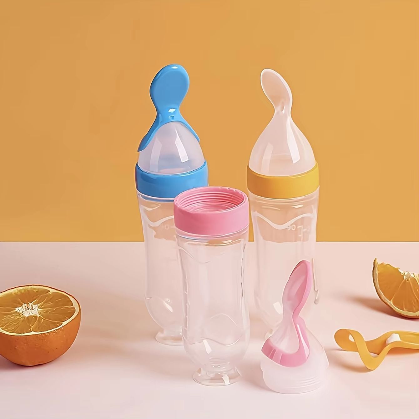 4-Piece Baby Feeding Set with Suction Base Bottle, Cereal & Fruit Feeders and Mesh Bags