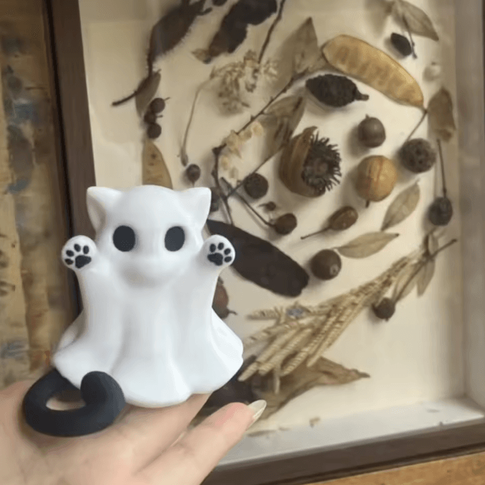 Mini Cat Ghost Figurine – Cute Halloween Desk Decor Collectible (Approx. 3.1 Inches)