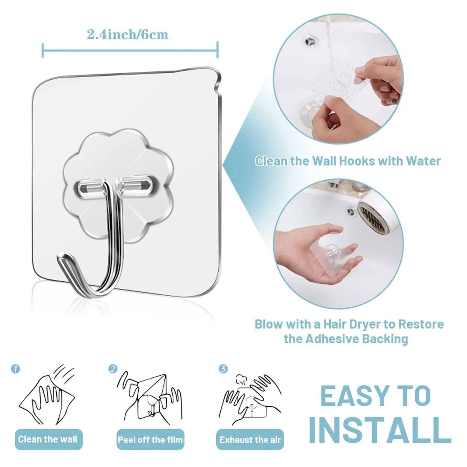 Waterproof Self Adhesive Wall Hooks Heavy Duty Sticky Hooks
