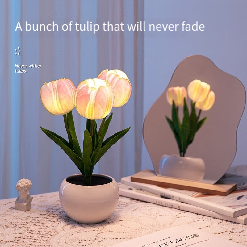 Simulation Flower Bouquet Tulip Table Lamp LED Bedside Lamp, Romantic Bedroom Home Decoration