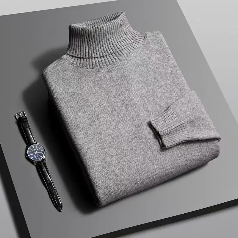 Mens Knitted Turtleneck Sweater Slim Fit Long Sleeve Pullover