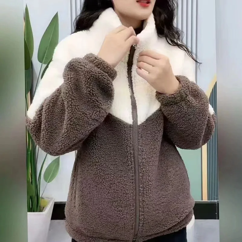 Women Jacket, Thickened Lamb Fleece, Quilted Top, Mid Length Overcoat, Warm Autumn Winter Topcoat, Long Sleeve