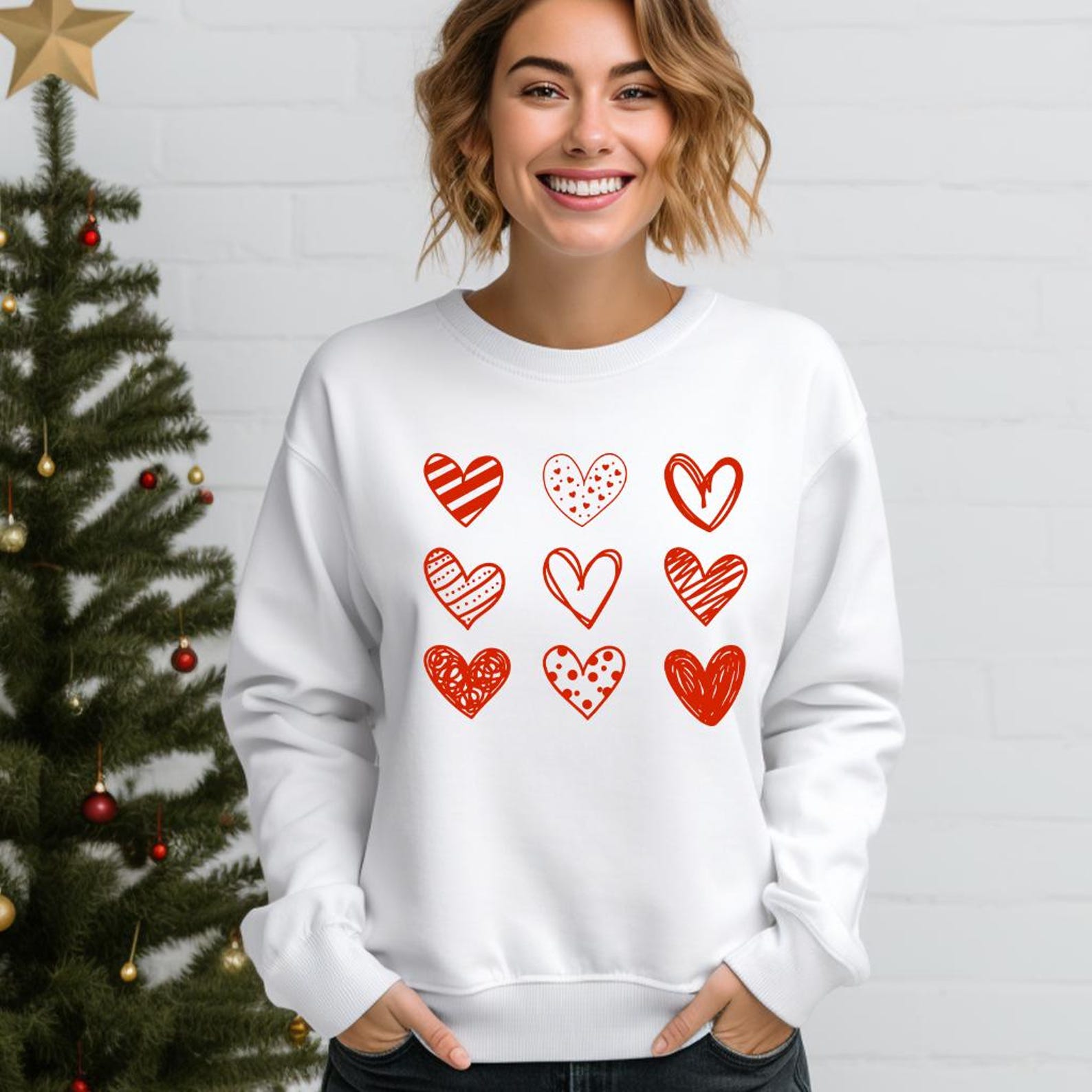 Nine Hearts Valentines Day Sweatshirt | Womens Cute Heart Crewneck Romantic Pullover