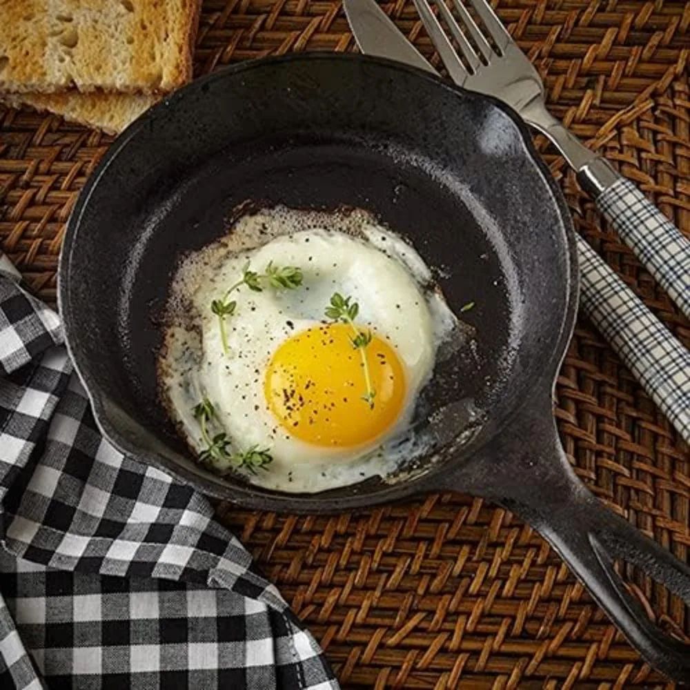 6 Inch Cast Iron Skillet – Nonstick Frying Pan with Drip Spouts for Indoor, Outdoor, and Camping Cooking