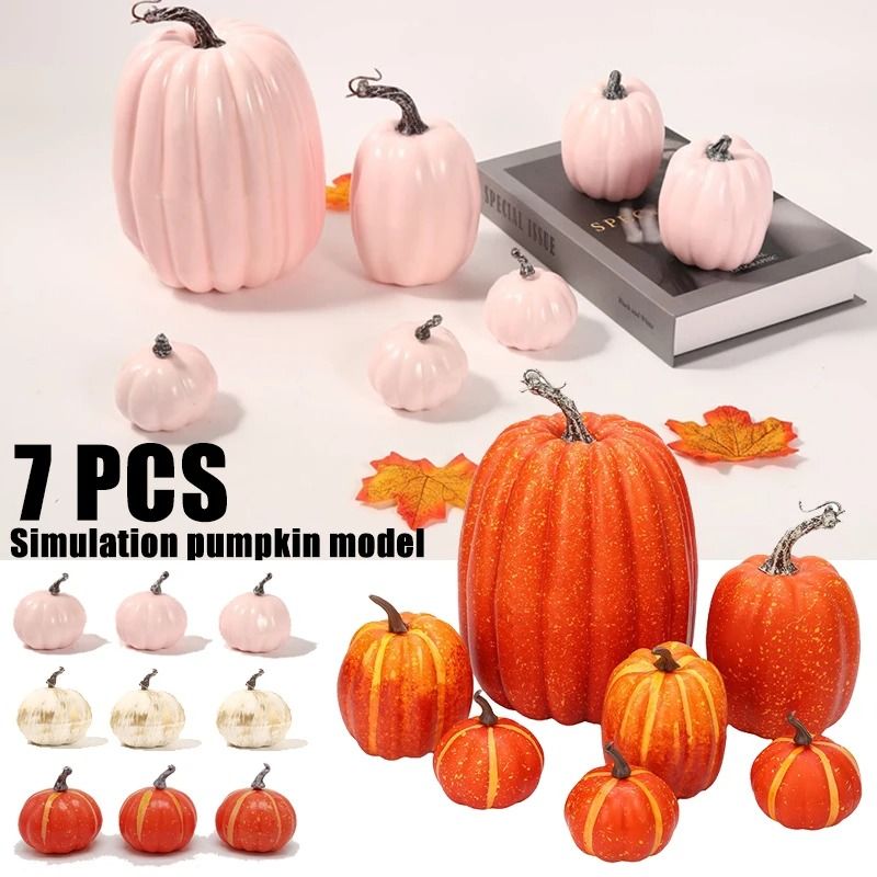 Artisanal Harvest Pumpkin Collection | 7-Piece Premium Simulated Pumpkin Set for Autumn Weddings & Halloween Decor