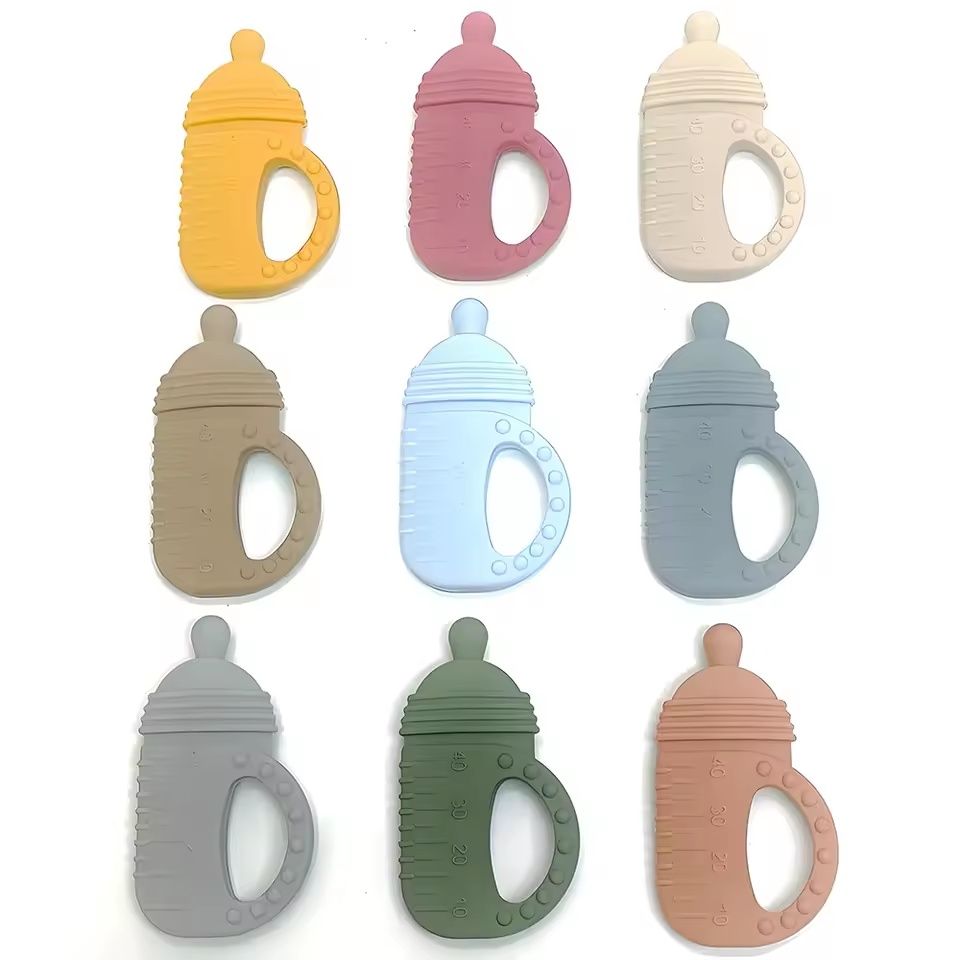Silicone Baby Bottle Teether – Food-Grade Molar Toy with Easy-Grip Handle