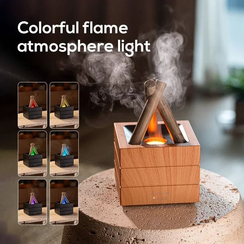 Simulated Flame Aroma Diffuser with LED Light and Cool Mist