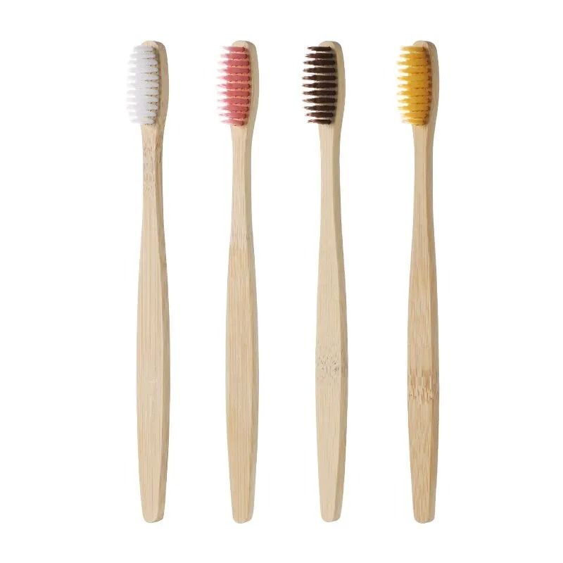 Natural Eco-Friendly Bamboo Toothbrush Set with Individual Cowhide Wrap 10-Piece Value Pack