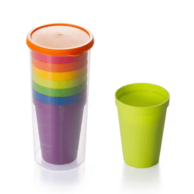 7PCS Rainbow Plastic Cups Set – Reusable Stackable Picnic & Kids Party Drink Cups