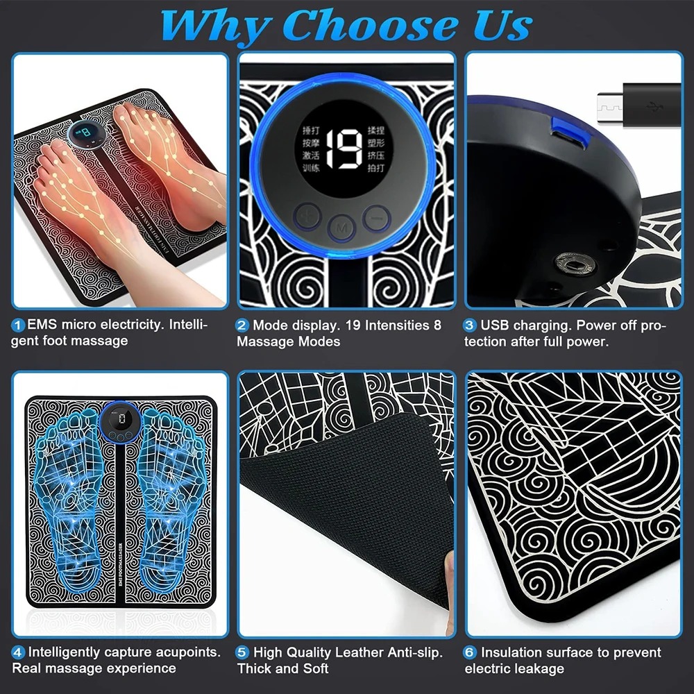EMS Foot Massager Mat Electric TENS Feet Massager Pad Foldable Massage Mat Muscle Stimulation Fisioterapia Terapia Fisic
