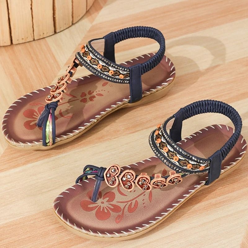 Women bohemia style low heel sandals breathable casual beach summer shoes