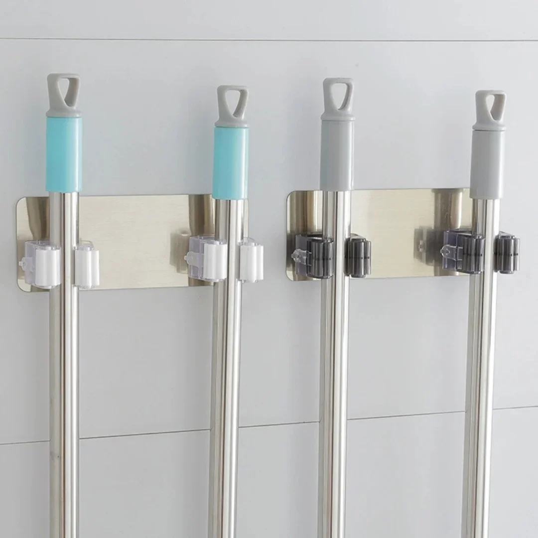 No Nail Mop Hook, Multi Functional Traceless Mop Holder, Double Head, Strong Adhesive Household Clip