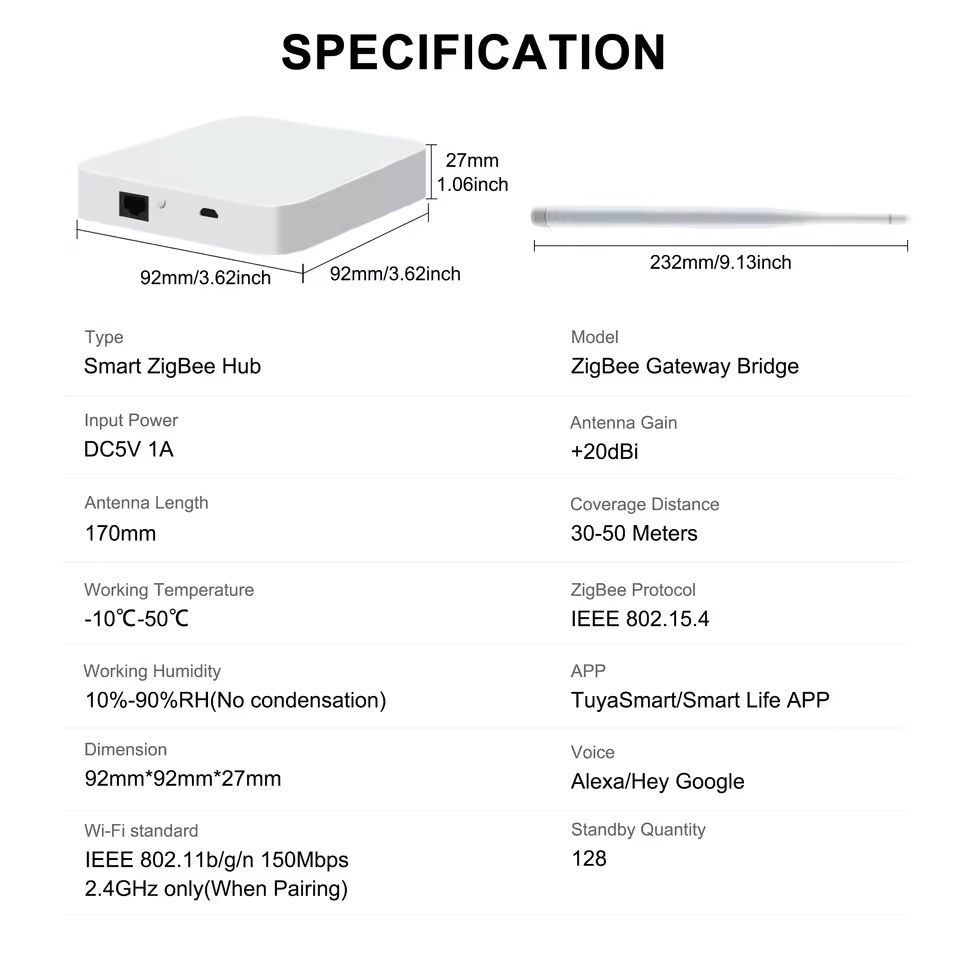 Tuya ZigBee Smart Gateway Hub with Antenna for Home Automation