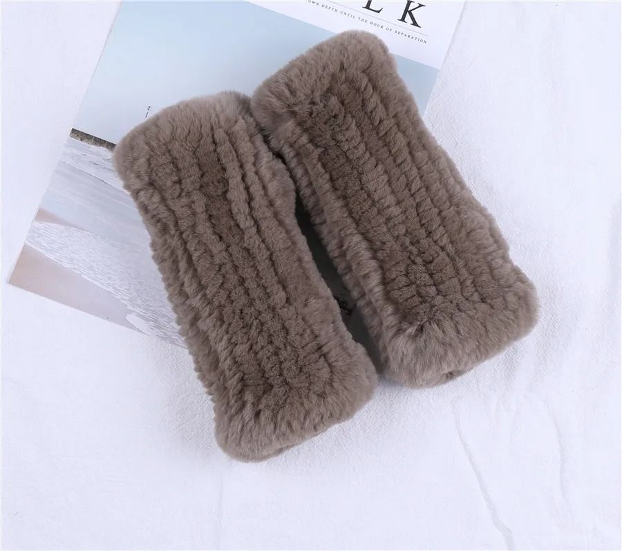 Luxury Rex Rabbit Fur Fingerless Gloves Fluffy Womens Winter Wrist Warmers
