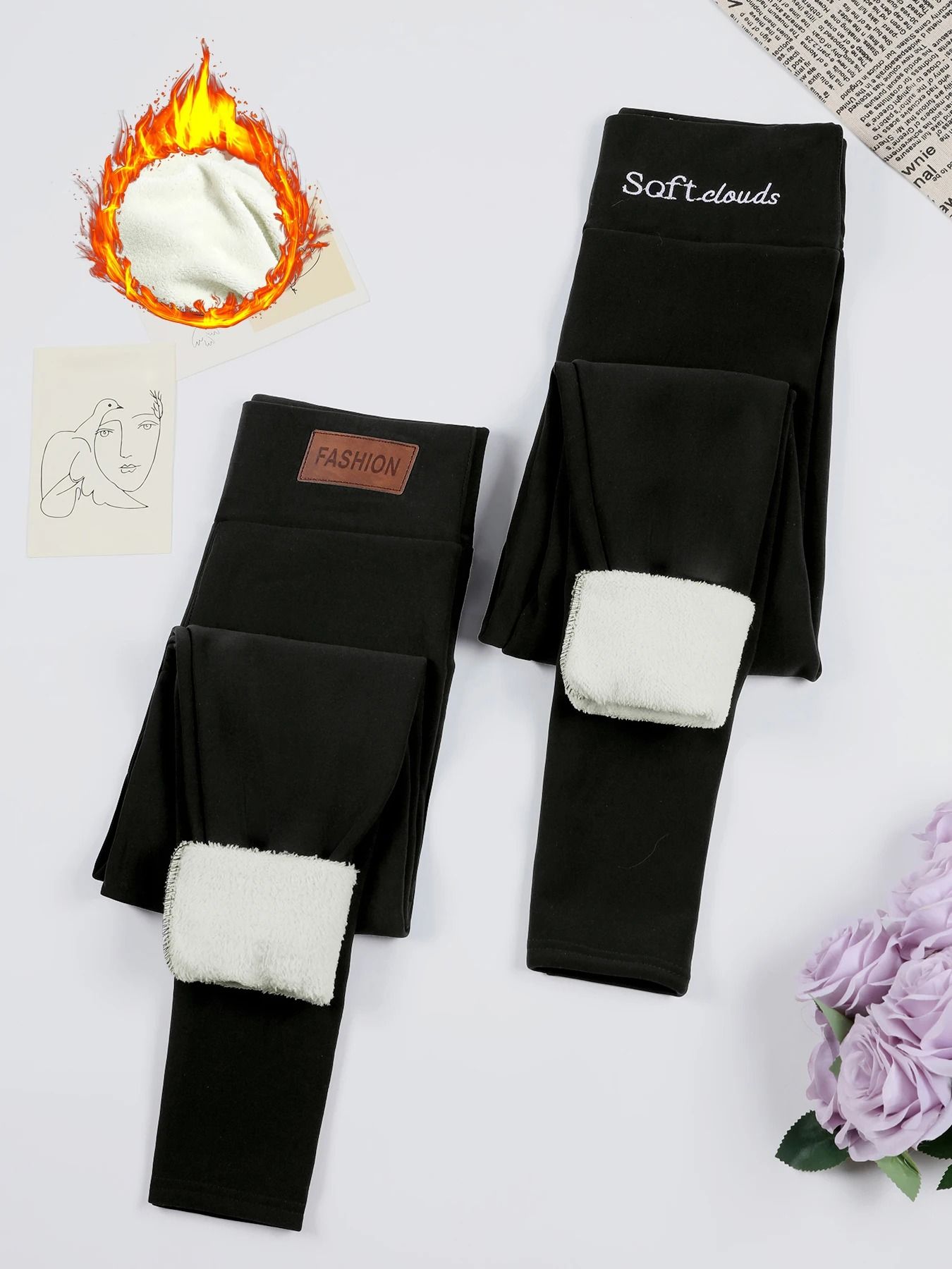 Winter Warm Leather Label Leggings Women High Waist Skinny Stretch Pants